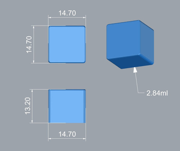 Gumowata forma w kształcie kostki o pojemności 2,84 ml