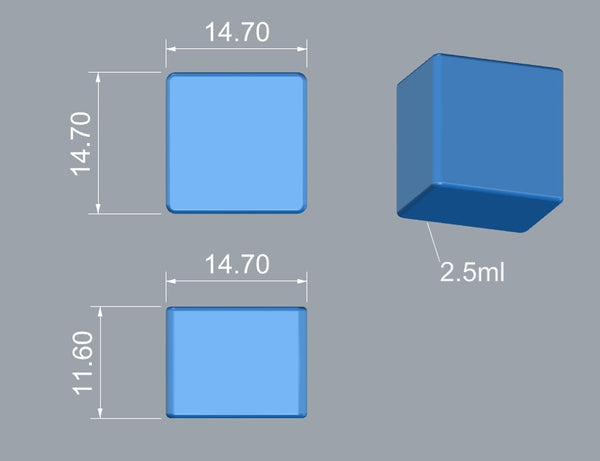 Gumowata forma w kształcie kostki o pojemności 2,5 ml